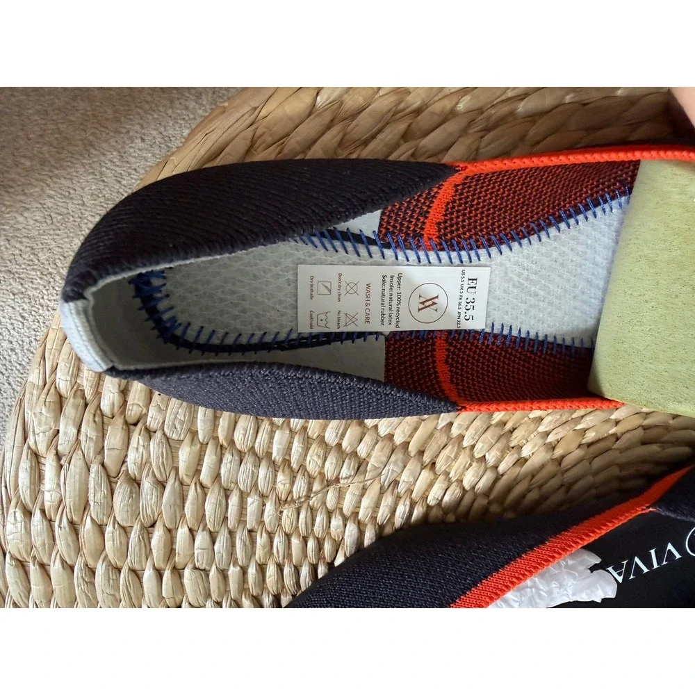 VIVAIA Chic Black Knit Pointed Flats with Bold Orange V-Cut Trim EU/35.5‎ US/5.5